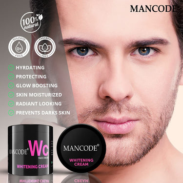Mancode Whitening Cream for Men | 100g | Glowing Radiant Skin | Daily Defence From Pollution | Reduces Acne & Dark Spots | Cream With UV Protect | Everyday Skin Care